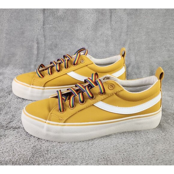 Primark Shoes Womans Size 7 Yellow Synthetic Casual Rainbow Lace Up Sneakers - Picture 2 of 8
